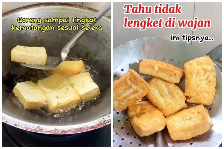 Trik pasti menggoreng tahu adalah tidak hancur dan menempel di wajan meski tidak menggunakan teflon anti lengket.